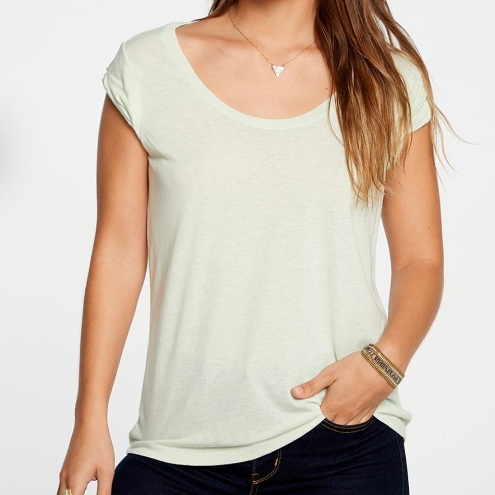 Chaser Recycled Vintage Jersey Roll Sleeve Scoop Neck Tee S Mint Light Green‎